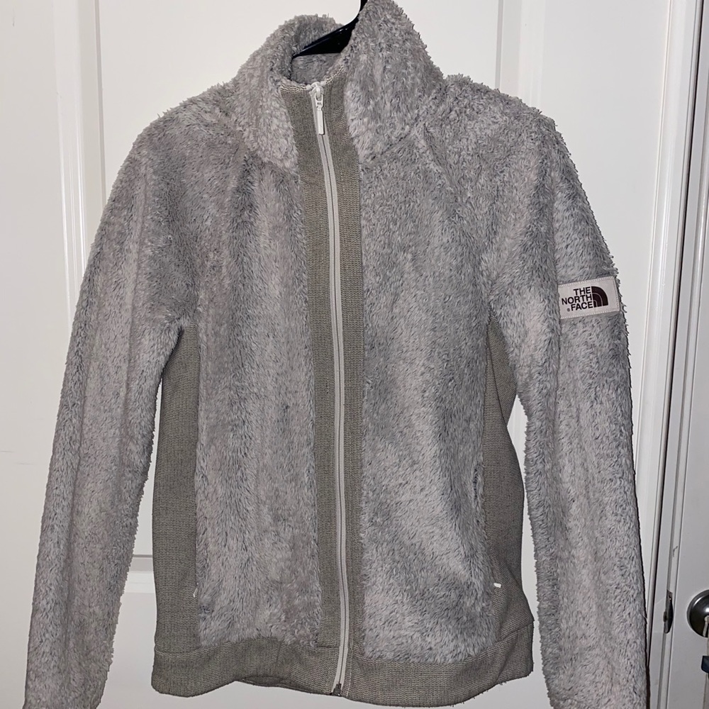 Cream North Face Fuzzy Jacket